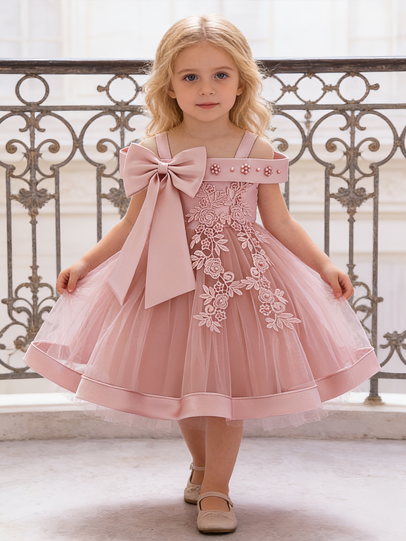 childrens christmas party dress Girl Christmas Dress Little Girl Dress Toddler Retro Red Printed Stand Collar Formal Party Princess Dress, Red / 5-6 Years (130cm)