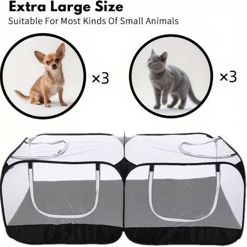 and portable playpen measuring 70 9 by 35 4 by 23 6 inches featuring a foldable design with breathable mesh walls ideal for indoor and outdoor use for cats and small pets in black