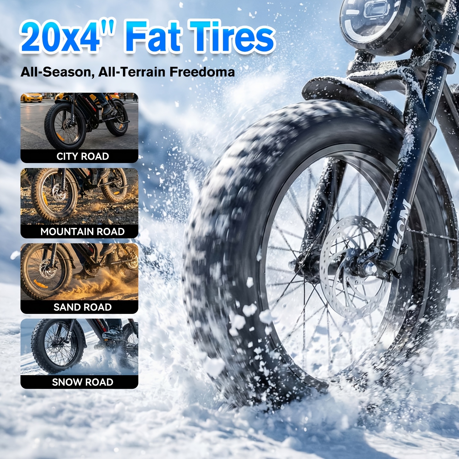 adult electric 740w brushless motor, removable dual battery 48v 8-20ah,   tires & shock absorption system suitable for mountain, snow, sand, road riding, 20x4 inch tires Product details 3