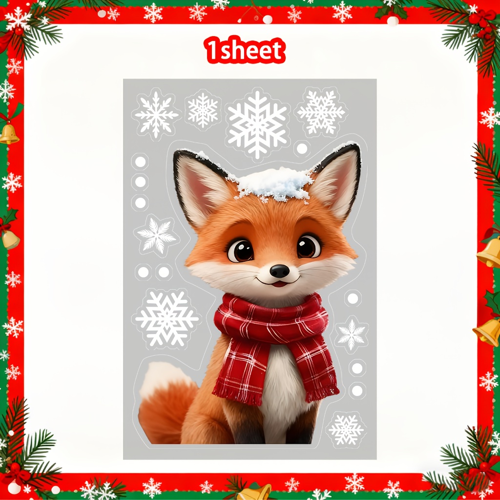 Image of 1sheet Christmas Fluffy With Red Scarf & Snow On Head Static Window Clings