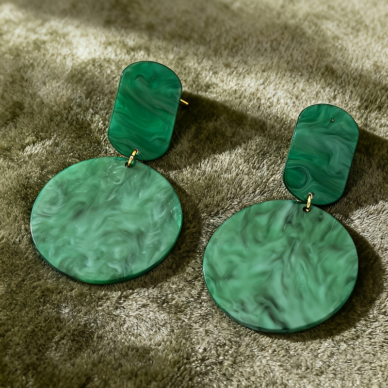 Modern Geometric Deep Green & Light Green Resin Earrings