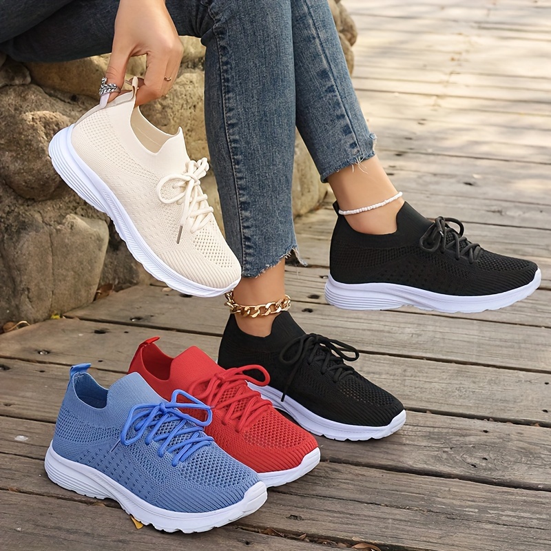Women's Rainbow Sole Flying Woven Sneakers Breathable Mesh - Temu