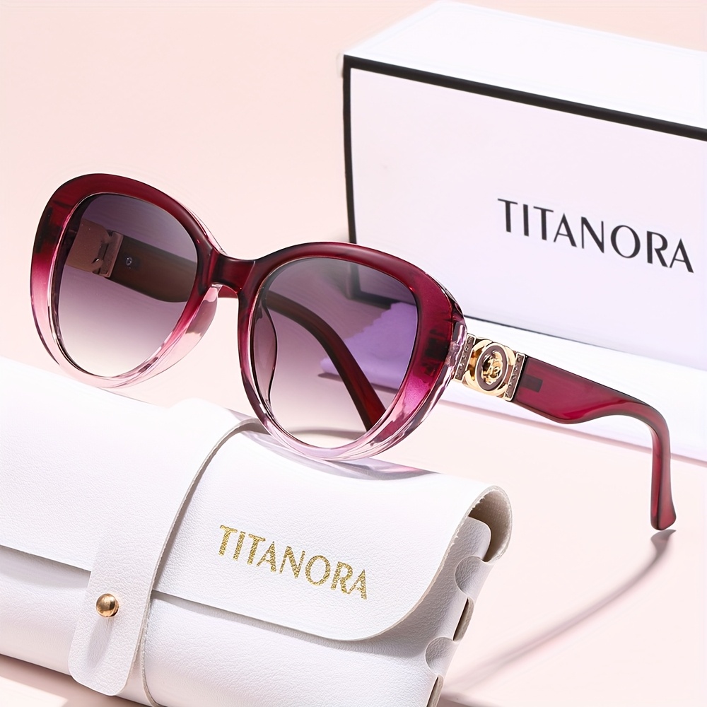 Fashionable Large Gradient Cat Eye Glasses | Durable Pc Frame With Metal Hinges, Includes Cleaning Cloth And Case, Ideal For Driving, Parties, - Titanora