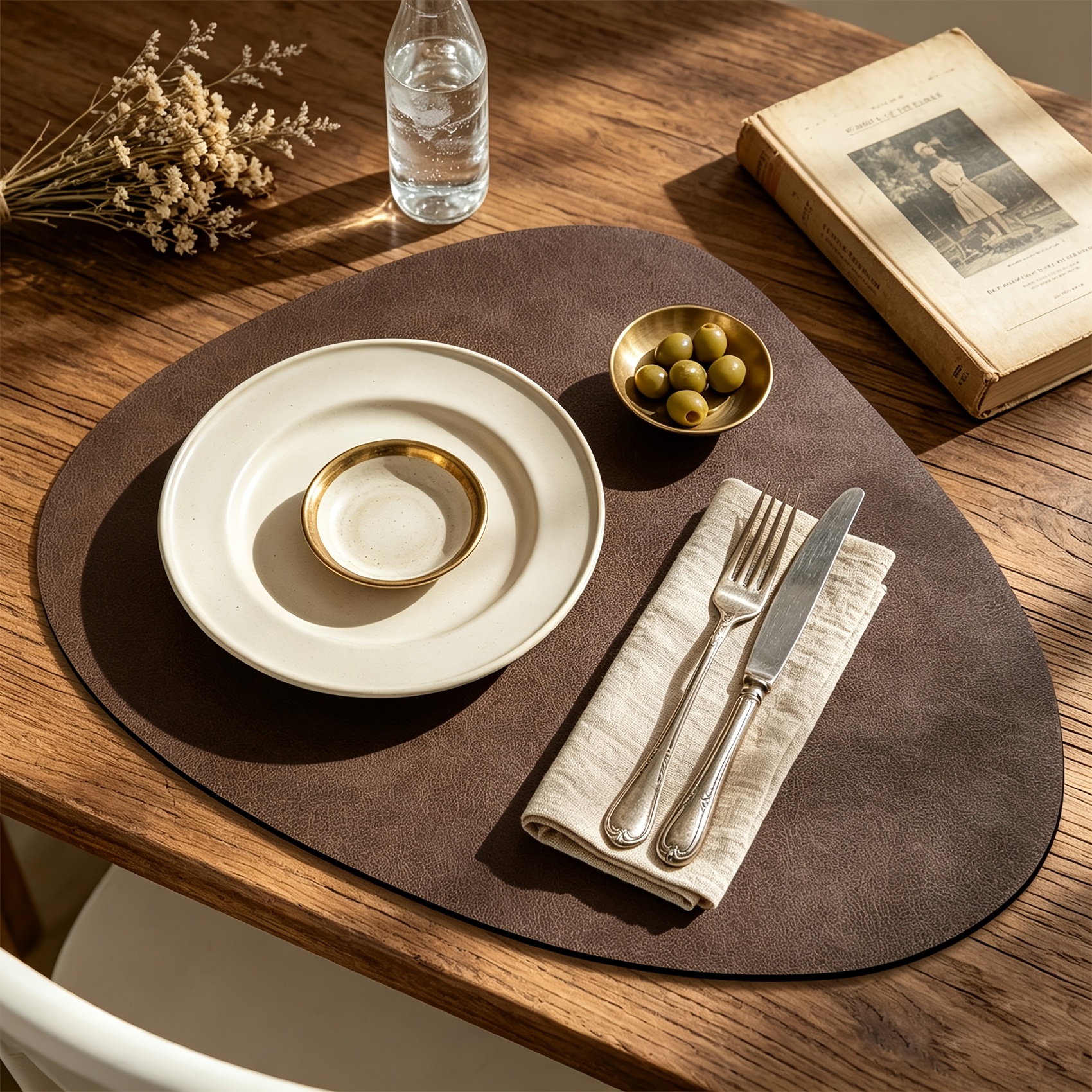 TEMU 1pc Suitable For Home & Commercial Use Faux Leather Placemat - Irregular Shaped Table Mat With Soft Movable Suitable For Dining Table, Coffee