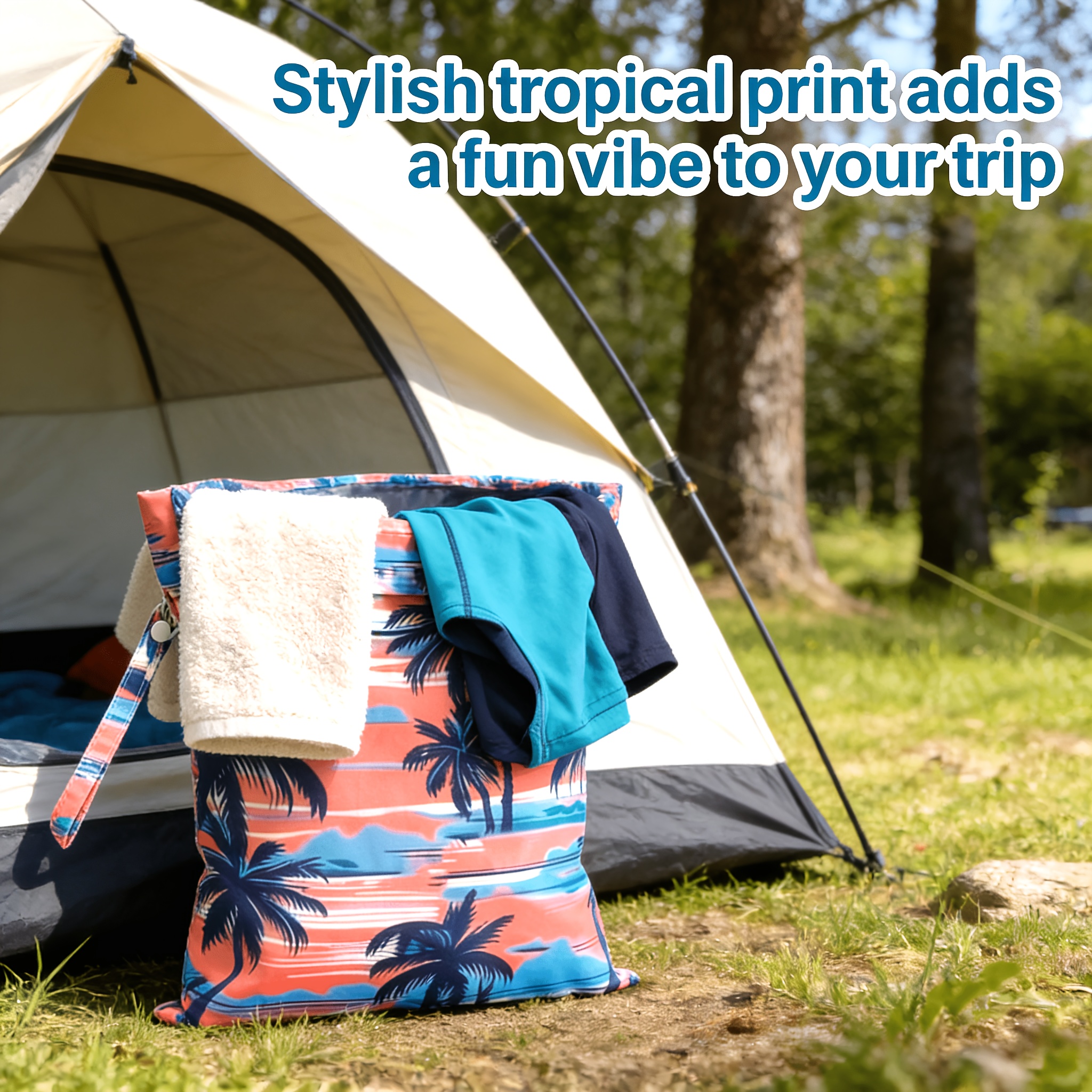 Reusable Wet Storage Bag with Tropical Palm Print Pattern, Designed for Diaper Storage. Dimensions: 9.84in*12.2in. Perfect for Storing Swimwear, Travel Essentials, Beach Items, and Pool Supplies. Ideal for Themed Gifts and Holiday Presents