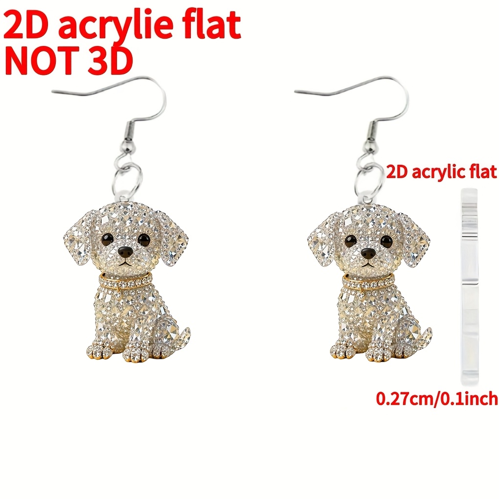 2d Flat, [2d Flat] Pair Of Novelty Earrings, New 2d Acrylic Flat Earrings With Cute Dog Pattern, Fashionable Novelty Ear Accessories, Women's Ear Jewelry, Holiday Party Gift, 2d Flat