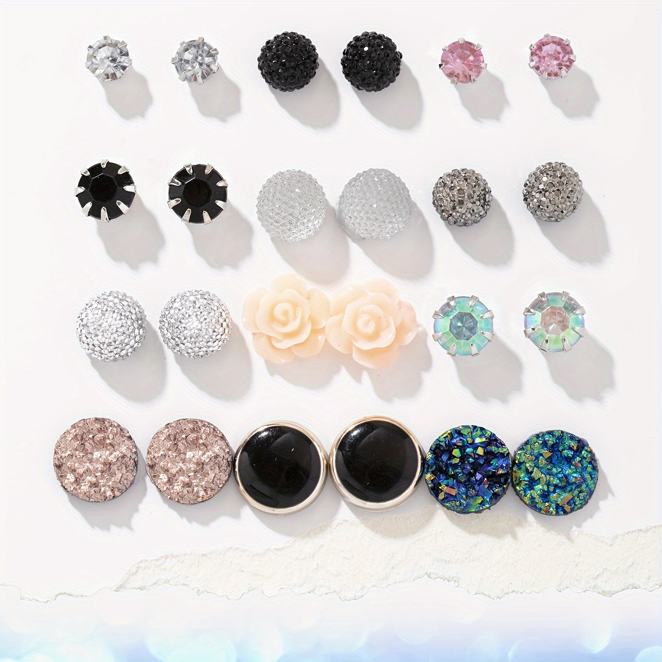 Image of 12 Pairs Non-repeating Stud Earrings Set Light Luxury High-end Holiday Gift Women' Wear Fashion Creative Ear Jewelry