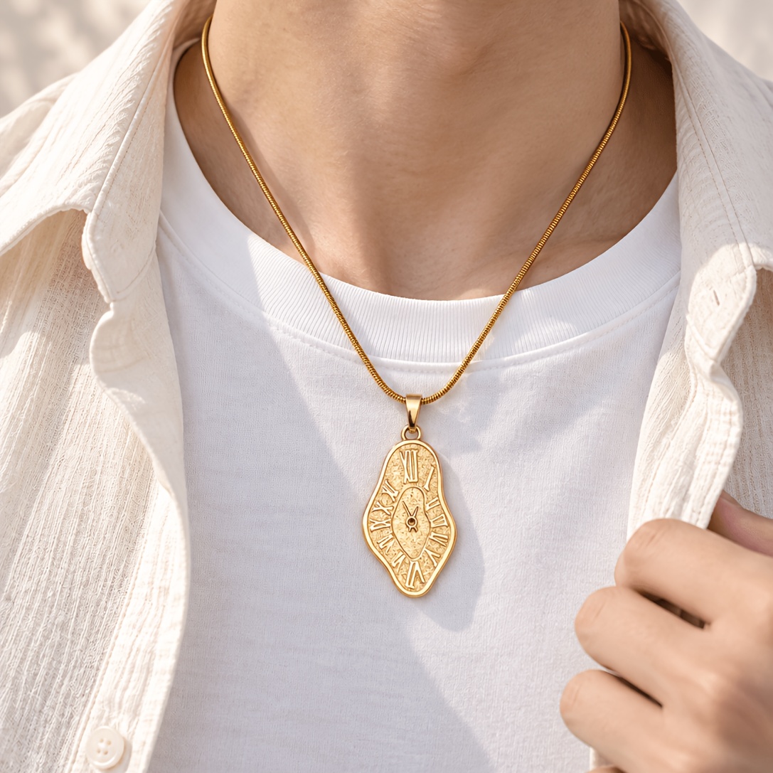 Women's Irregular Clock-Shaped Pendant Necklace, Vintage Design