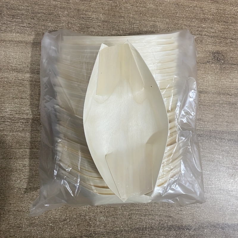 E-shop 50 Stück 11.6cm Kleine Handgefertigte Holzboot-Schalen, Kreative Einweg-Polierholz Serviertabletts für Sushi, Snacks, Vorspeisen und Desserts,