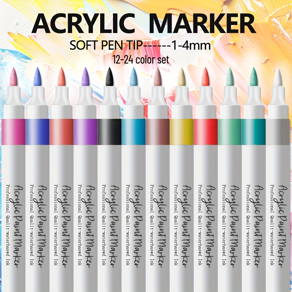12 24 colors soft head different color acrylic marker pen   graffiti pen waterproof opaque water based soft