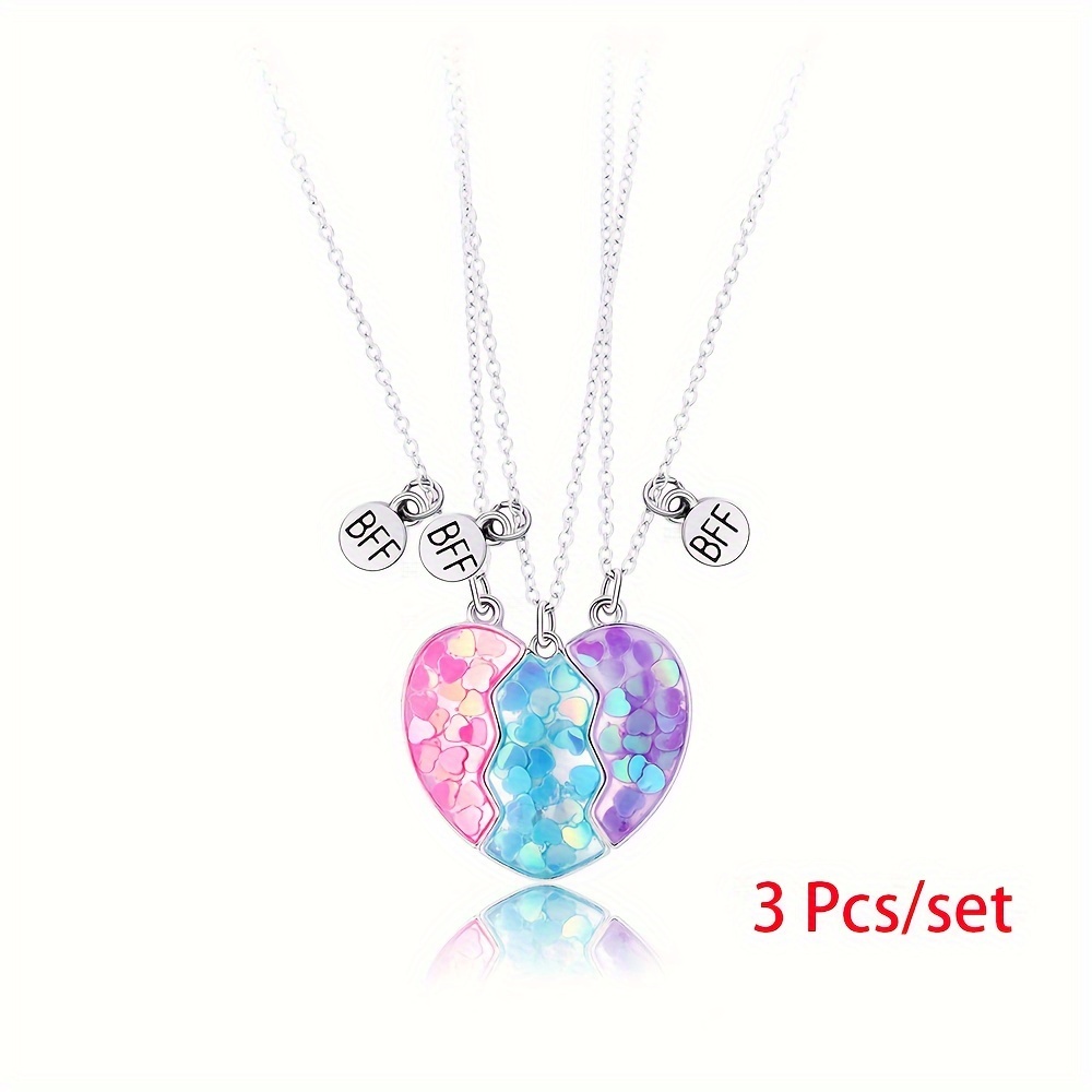 TEMU 3pcs Sewing Heart Pendant Necklace Set: Casual Friendship Jewelry, Pullover Chain/collarbone Chain/necklace For Men Or Couples