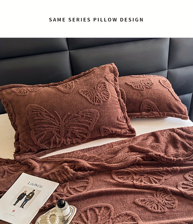 1pc   solid color jacquard multi functional blanket suitable for   jacquard butterfly pattern leisure blanket details 1