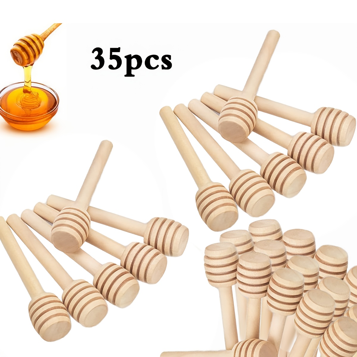 TEMU 15pcs/25pcs/35pcs Mini Cuillères à Miel en Bois, de Confiture, Distribution, Outils de Saupoudrage, Bâtonnets à Miel Réutilisables, Cuillères à