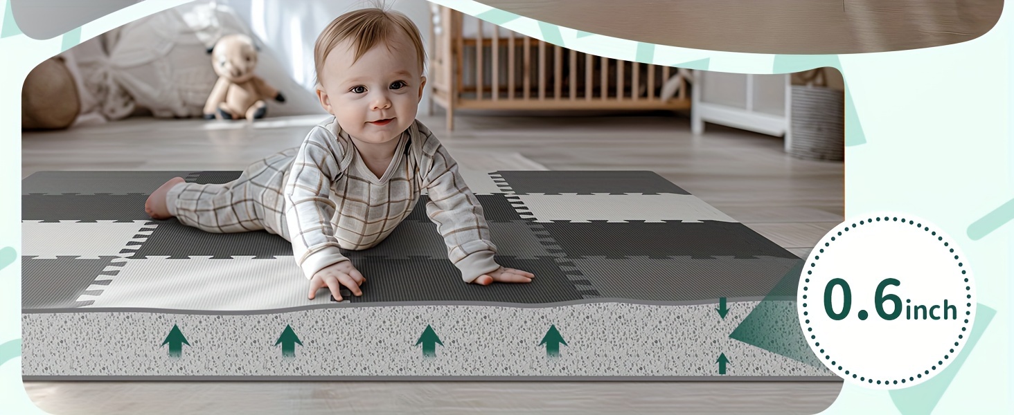   playmat for babies and   16pcs interlocking floor tiles with carry edges non toxic crawling mat indoor outdoor play area soft cushioned waterproof   design mixed color 31 5cm each details 1