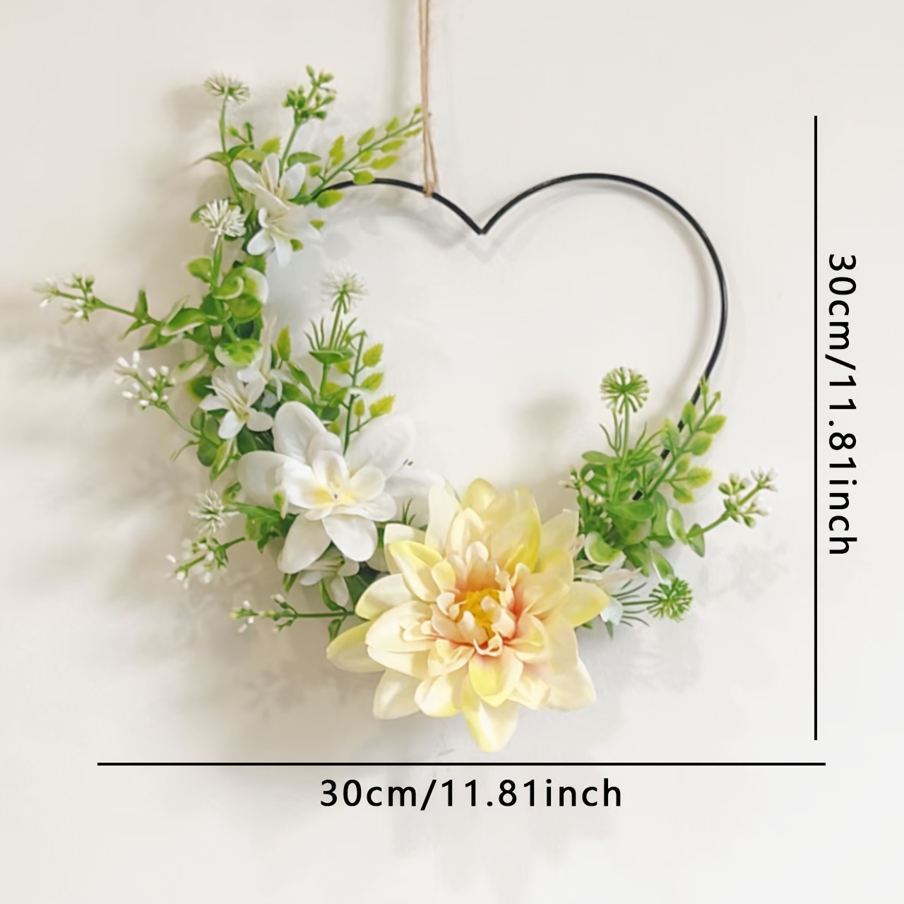 Image of Wreath Made Of Artificial Yellow Chrysanthemums In A Heart Shape, Suitable For Hanging As Decoration Room, By The Window, On The Wall, Or For Adorning Garden And Courtyard Railings