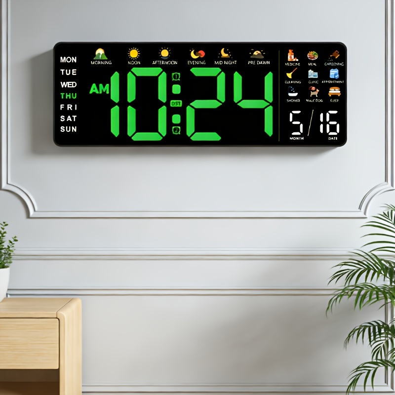 TEMU 16-inch Large Digital Wall Clock, Extra-large Led Digital Display, Supports Daylight Saving Time, Suitable For Classrooms, Living Rooms,