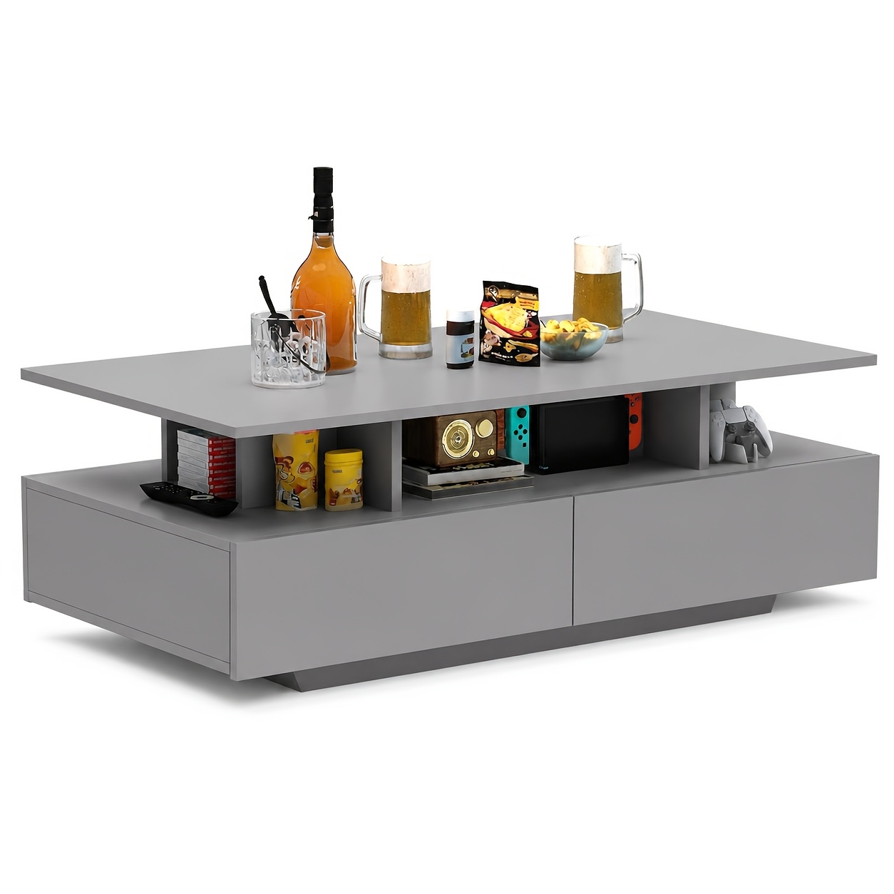 Modern Coffee Table With 4 Drawers And Open Shelf, Side Storage Cabinet For Living Room, Dimensions 90x55x41cm