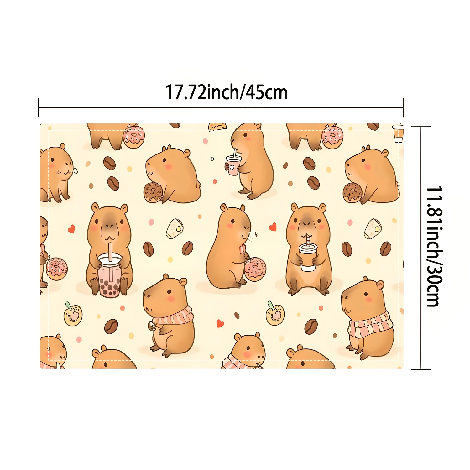TEMU Tovagliette con stampa motivo capibara cartone animato, disponibili in pi羅 opzioni pz, stampa piatta 2D, senza , tovagliette in tessuto, stampa