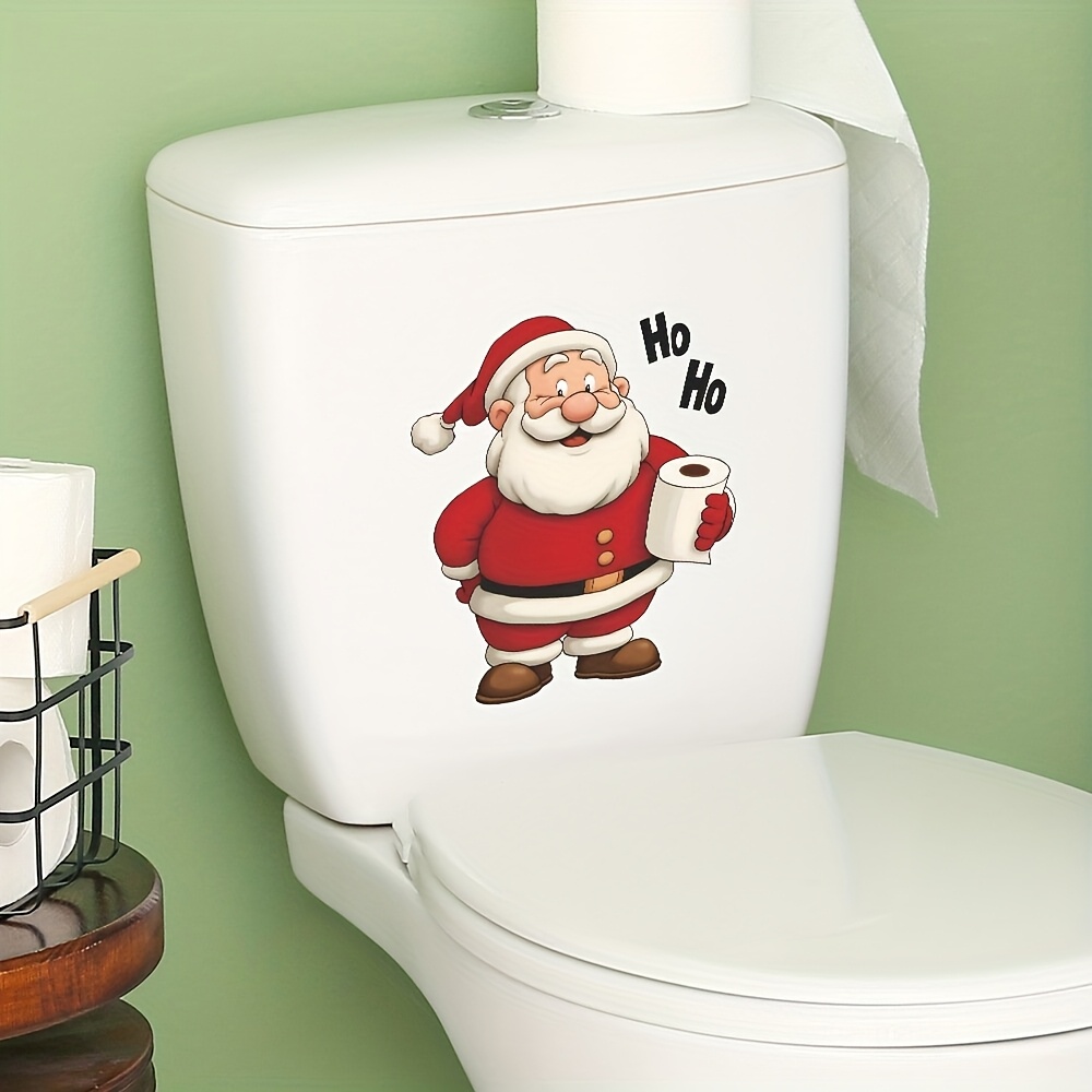 TEMU 1pc Christmas Toilet Sticker Decoration, Santa Claus Holding Toilet Paper Design, "" Text, Fun Bathroom Wall Decal, Self-adhesive And Removable,