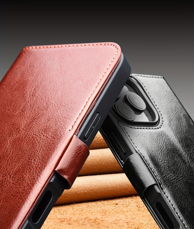 Phone Case - The QIALINO Leather Flip Case Is Designed for The Iphone 16 Plus Pro Max, Featuring a Stylish Design And a Classic Business Look, Complete with Magnetic Closure And Card Slots - Made from High-Quality Leather