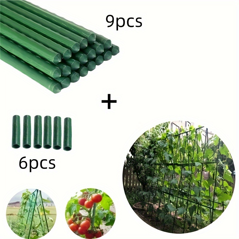 

15pcs Stakes - Diy Lengths " To 78.7", Includes 9 Metal & 6 Connectors, Plastic-coated Supports For Tomatoes, Eggplants, &