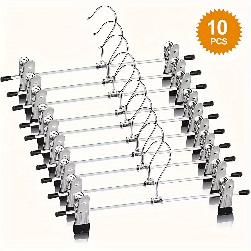 

10-pack Stainless Steel Pants Hangers With Adjustable Non-slip Clips – Versatile Space-saver For Trousers, Skirts & Jeans