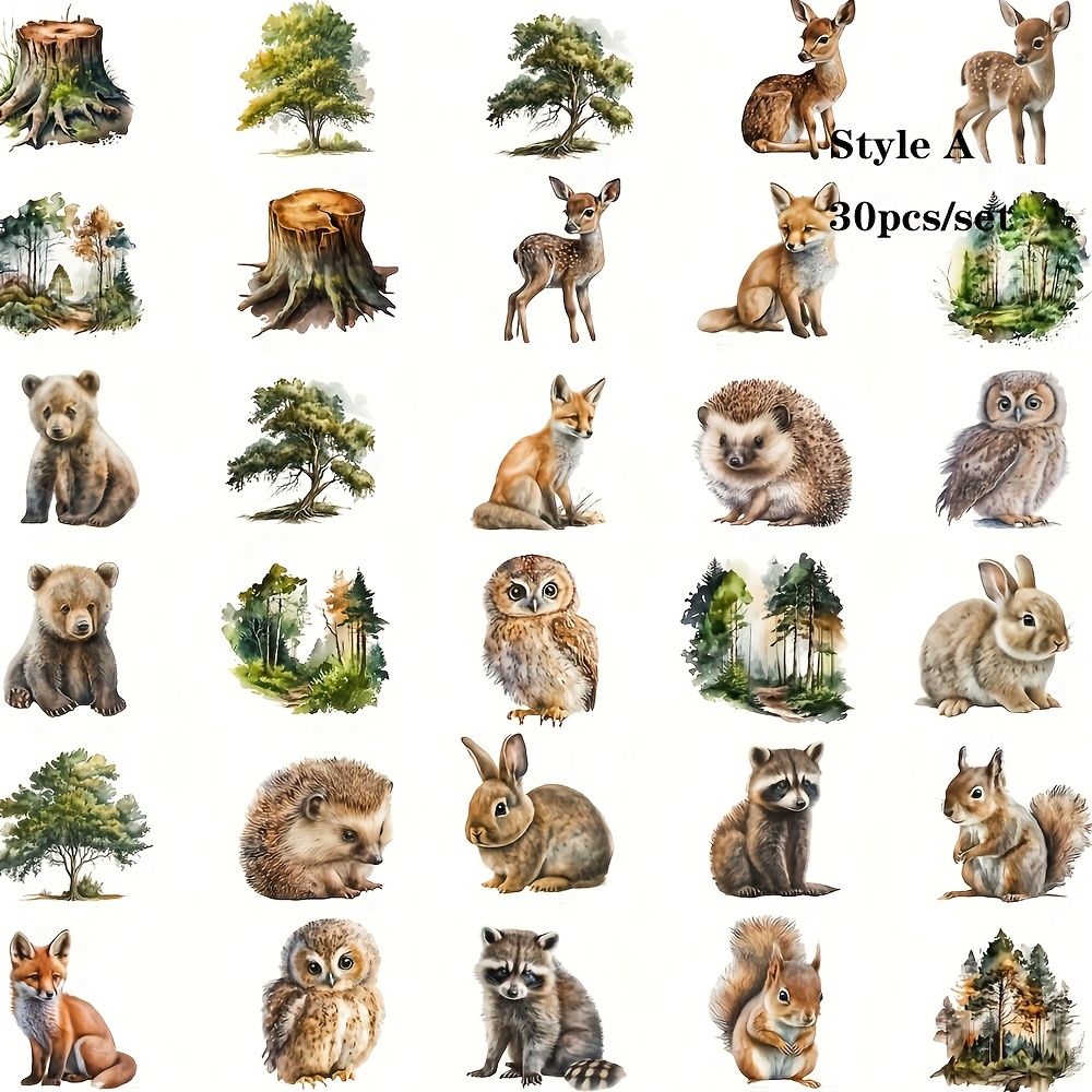 TEMU 30pcs Cute Forest Animal Stickers Set - & Nature-themed Decals For Journals, Scrapbooks, And Diy Crafts, Stickers