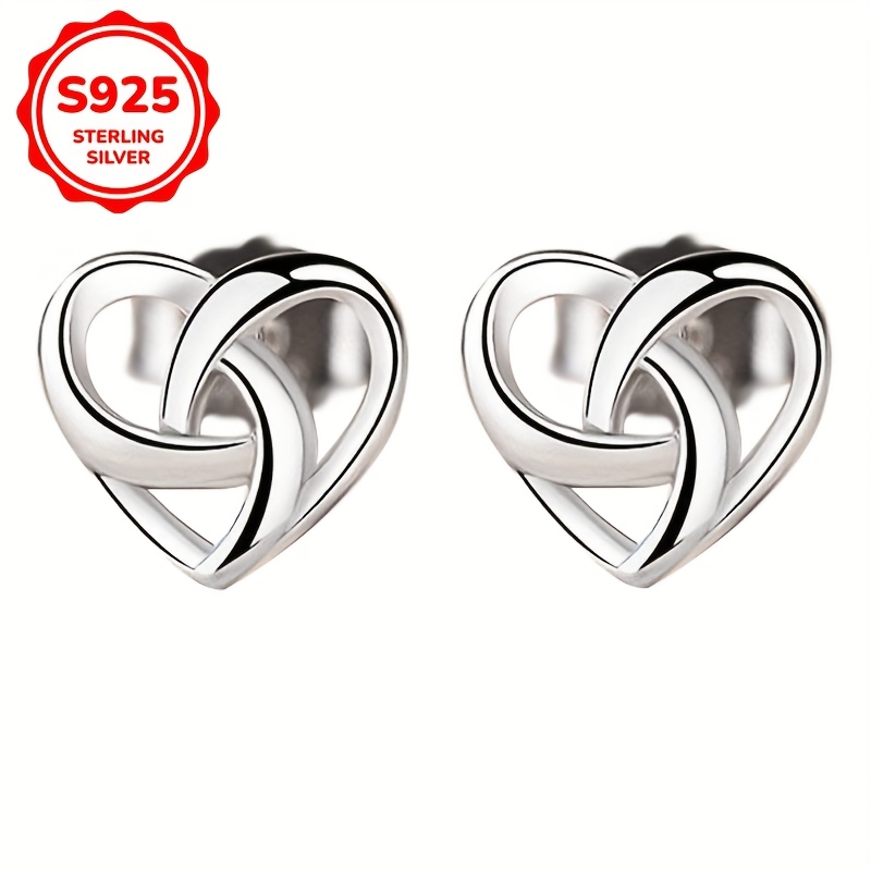 

Simple 925 Sterling Silver Hypoallergenic Heart Shaped Stud Earrings Elegant Style For Women Daily Dating Earrings