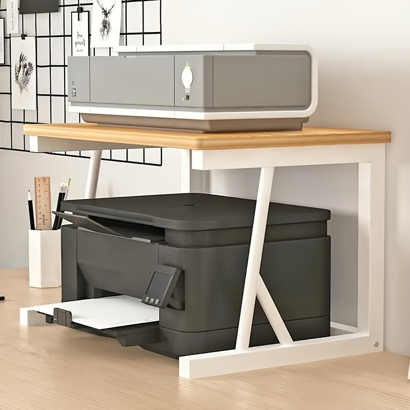 portable desktop printer stand with 2 tier storage shelves sturdy clamp base suitable for printer fax scanner books documents space saving desk organizer for office desk compact  