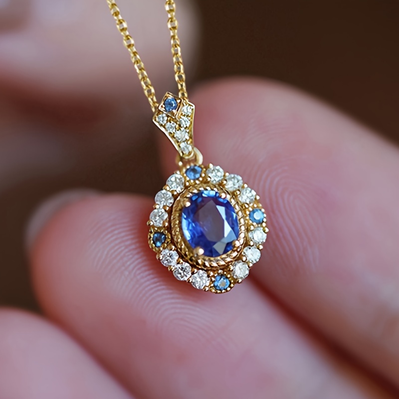 E-shop Exquisiter ovaler Synthetischer Zirkonia-Anhänger Halskette für Frauen – Hochzeitsbankett, , Hofstil Schmuck