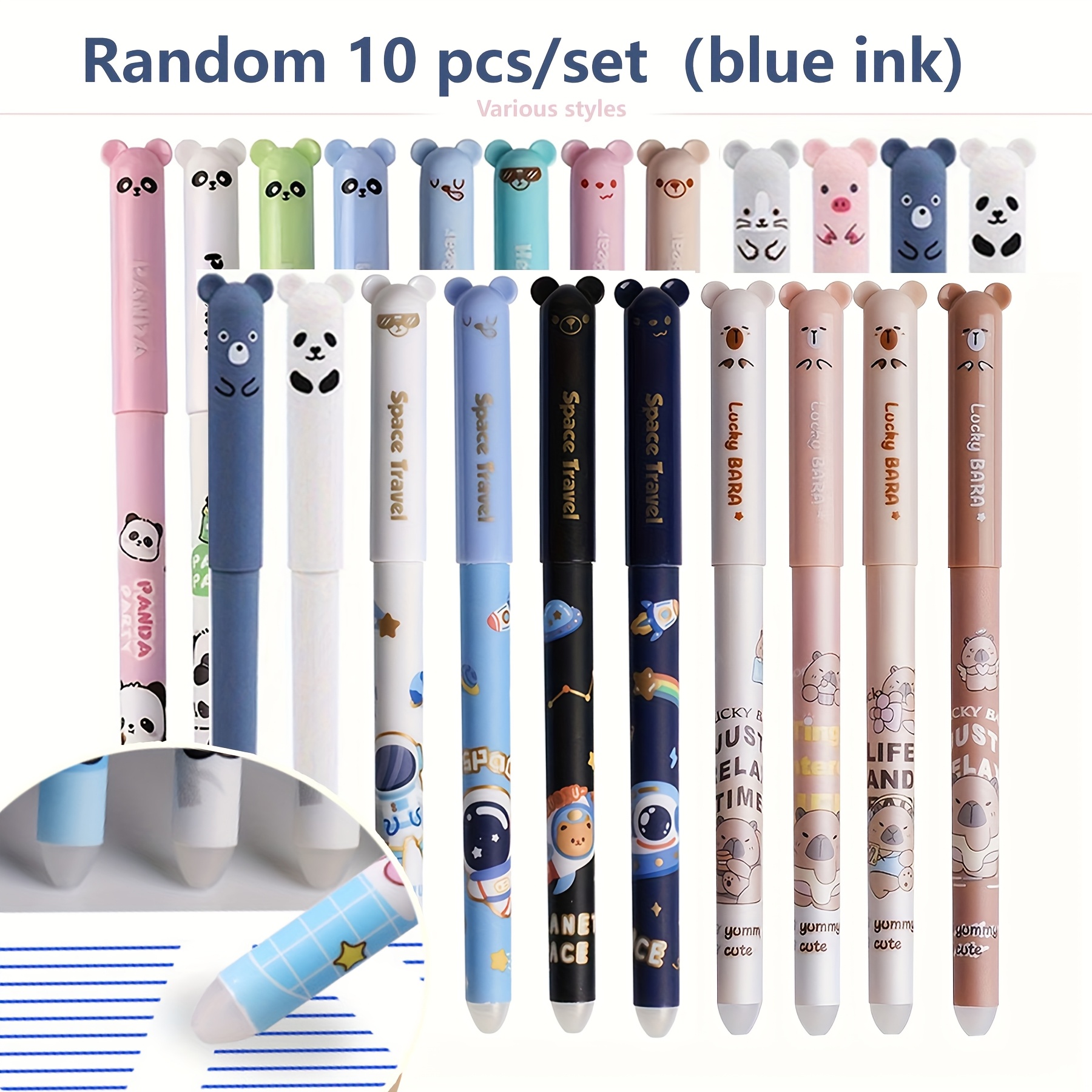 10 Erasable Gel Pens, 0.5mm Fine Tip, Blue Ink, Plastic Writing Pens With Built-in Erasers, Ideal For Note-taking And Writing, Perfect For Office And School Supplies, Office Accessories. Random