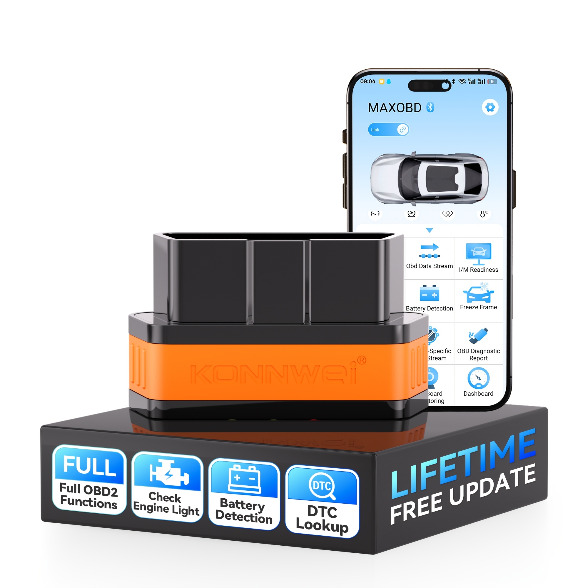 Konnwei Kw901 Wireless Car Scanner Tool, Wireless Enginecode Reader With Live , Car Check Engine Code Reader, Clearerror Code, Performance Test