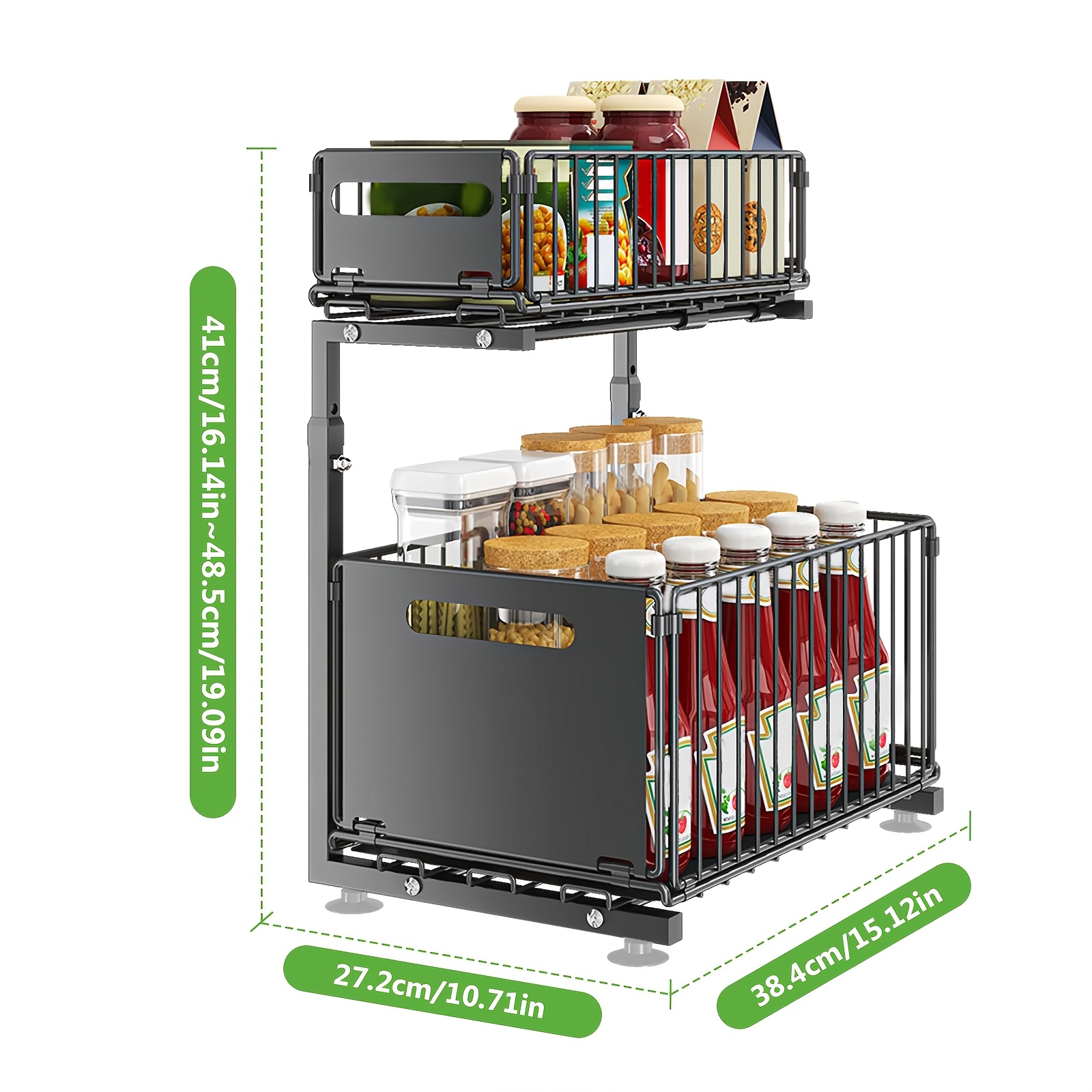 TEMU 1pc L-shaped Pull-out Cabinet Storage Basket, Foldable Height-adjustable Shelf, Under-sink Organizer, Suitable For Kitchen Bathroom Cabinets And