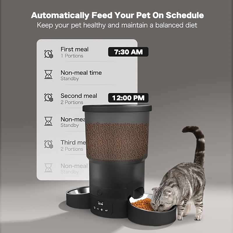 

Automatic Pet Feeder For 2 Cats, 5l Food Dispenser With 2 Stainless Steel Bowls, 10s Meal Call, Usb/battery, Timer Settings, 12 Daily Servings, Suitable For , Without Battery