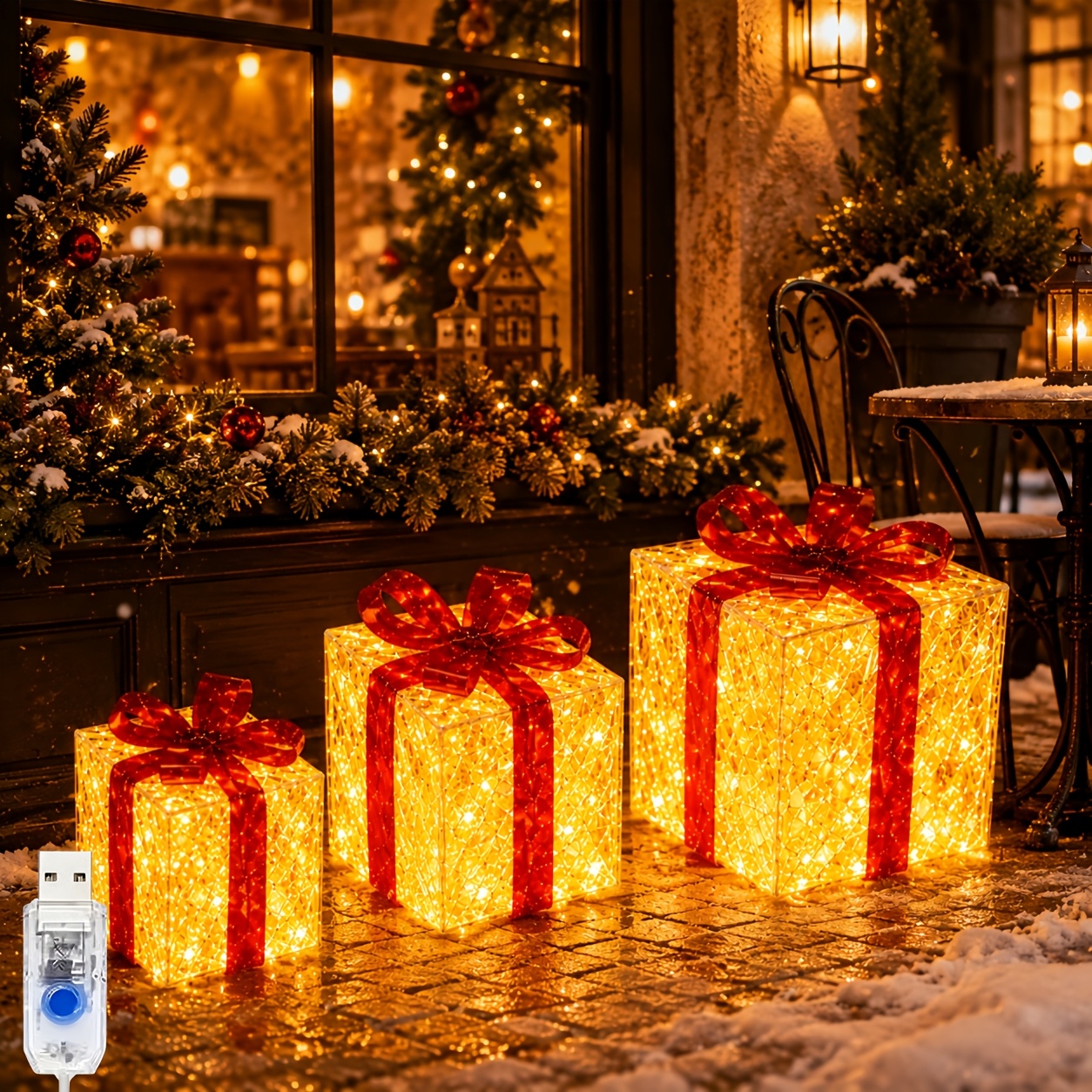 TEMU de Regalo Navideña con Iluminación de 3 piezas, Navideña Transparente con Luz , 8 de , IP44, Decoración Interior, Iluminación Navideña de