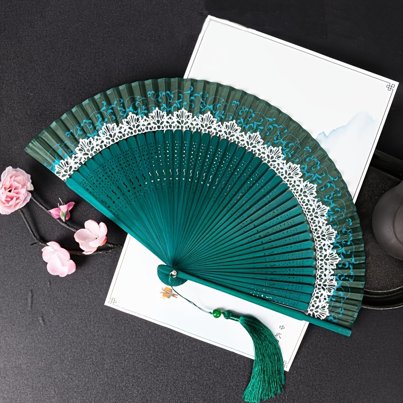 

Traditional Chinese Style Lace Handheld Fan, Portable Folding Fan, Japanese Inspired Bamboo Craft Fan, Vintage Cultural Gift, Pocket Fan For Personal Use