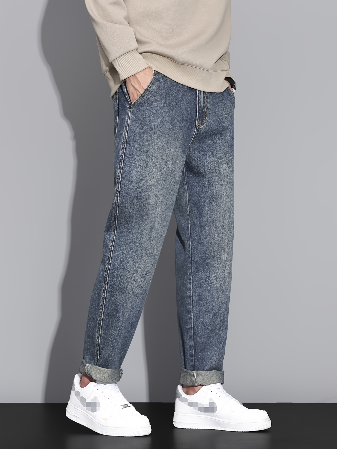 modische herren   blue jeans, neue frühling/herbst straight-leg lockere, sich verjüngende streetwear-freizeithose