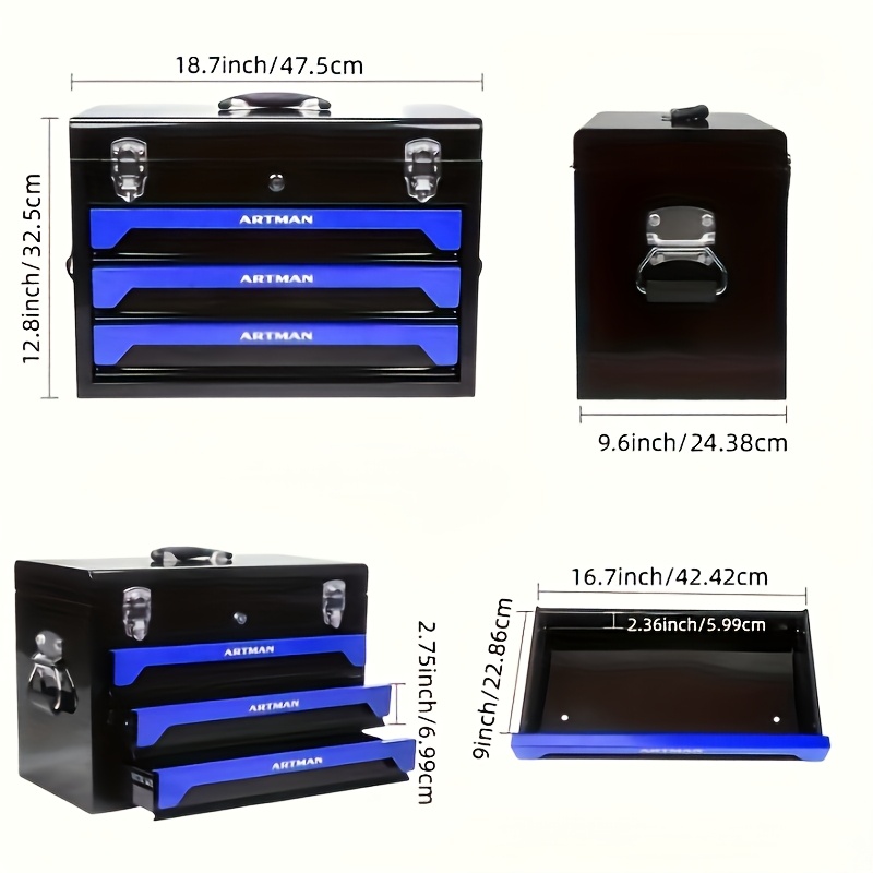 239/439件套机械工具套装，家用工具箱，带3抽重型金属工具箱，便携式