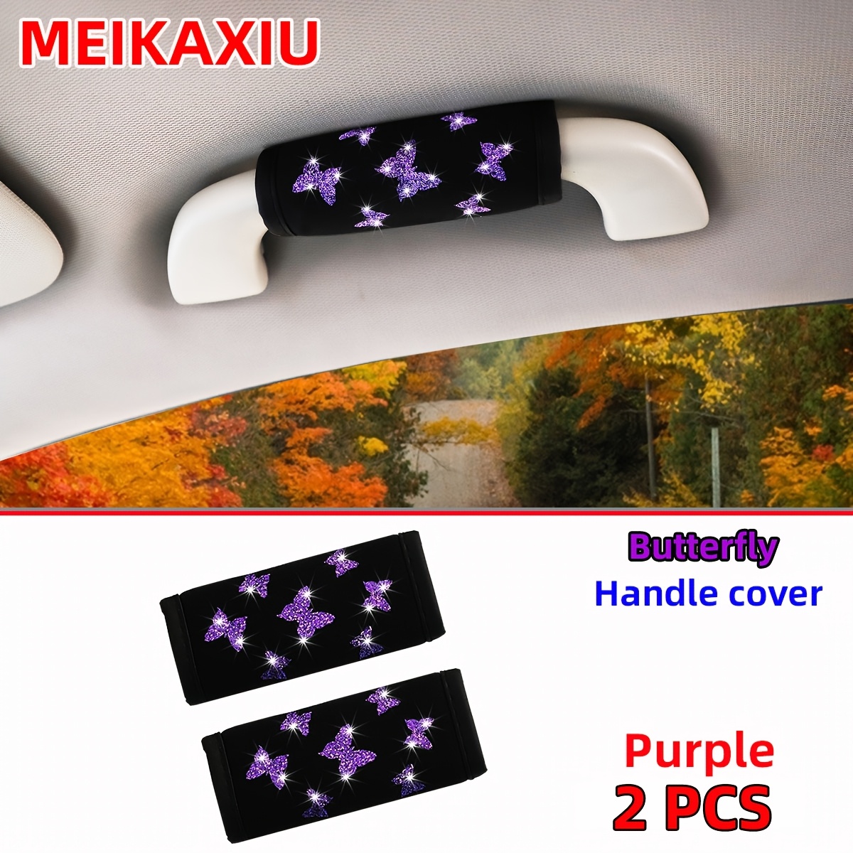TEMU Ensemble Universel de Housse de Protection pour Poignée d'Intérieur de Voiture, Tissu Pailleté Papillon Confortable et Respirant, 2 Pièces