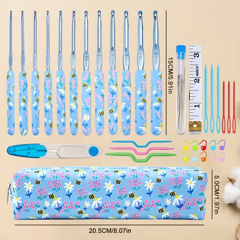 TEMU A Set Of 12pcs Crochet Hooks, A Crochet Hook Kit With A Blue Storage Box, A Portable Fabric Organizer, A Sweater And Scarf Knitting Kit, With