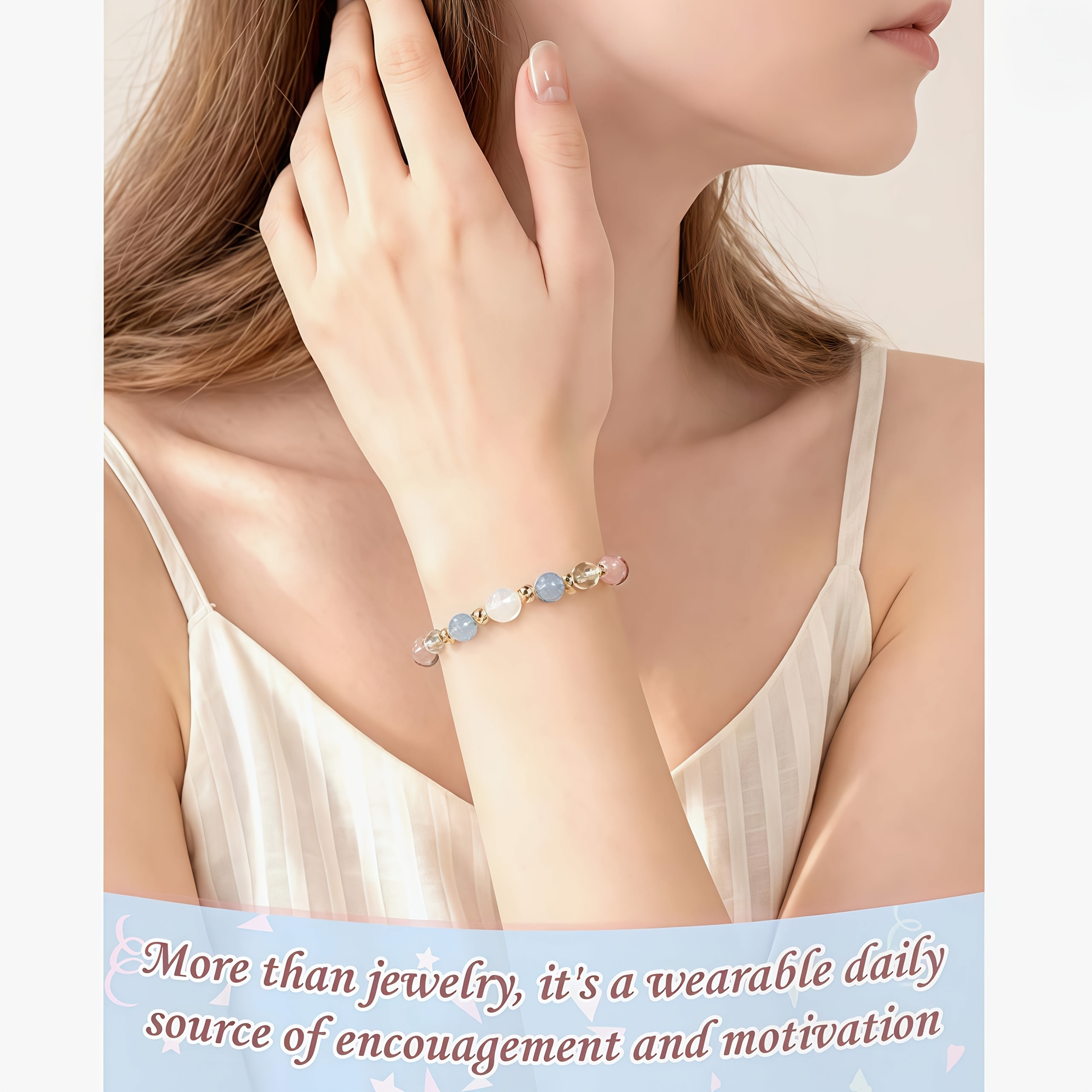 Natural Adjustable Bracelet with Aquamarine & Moonstone