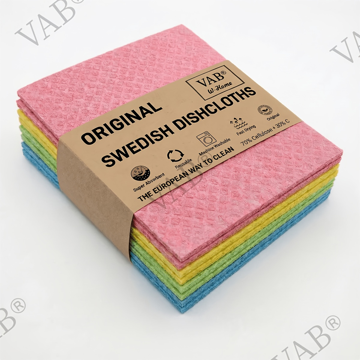 TEMU 9 Pack Vab Colorful Swedish Dishcloths, Absorbent Cellulose Sponge Cloths, Fast Dry Paper Towel Alternative, Reusable Kitchen Cleaning Wipes For