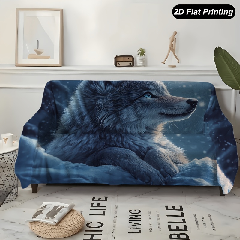 TEMU 1pc Wolf Moon Night Sofa Polyester Slipcover For 1-4 Seater Sofas, Perfect For Living Room, Bedroom, Or Office Decor, Festive Accent, Christmas