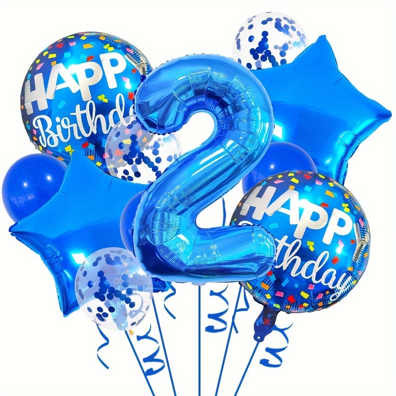 

Birthday Party Balloon Set, 11-piece Blue Number & Stars Aluminum Film Balloons For Party Decor, Ribbon Included, Versatile For Summer & General Celebrations, Suitable For Ages 14+