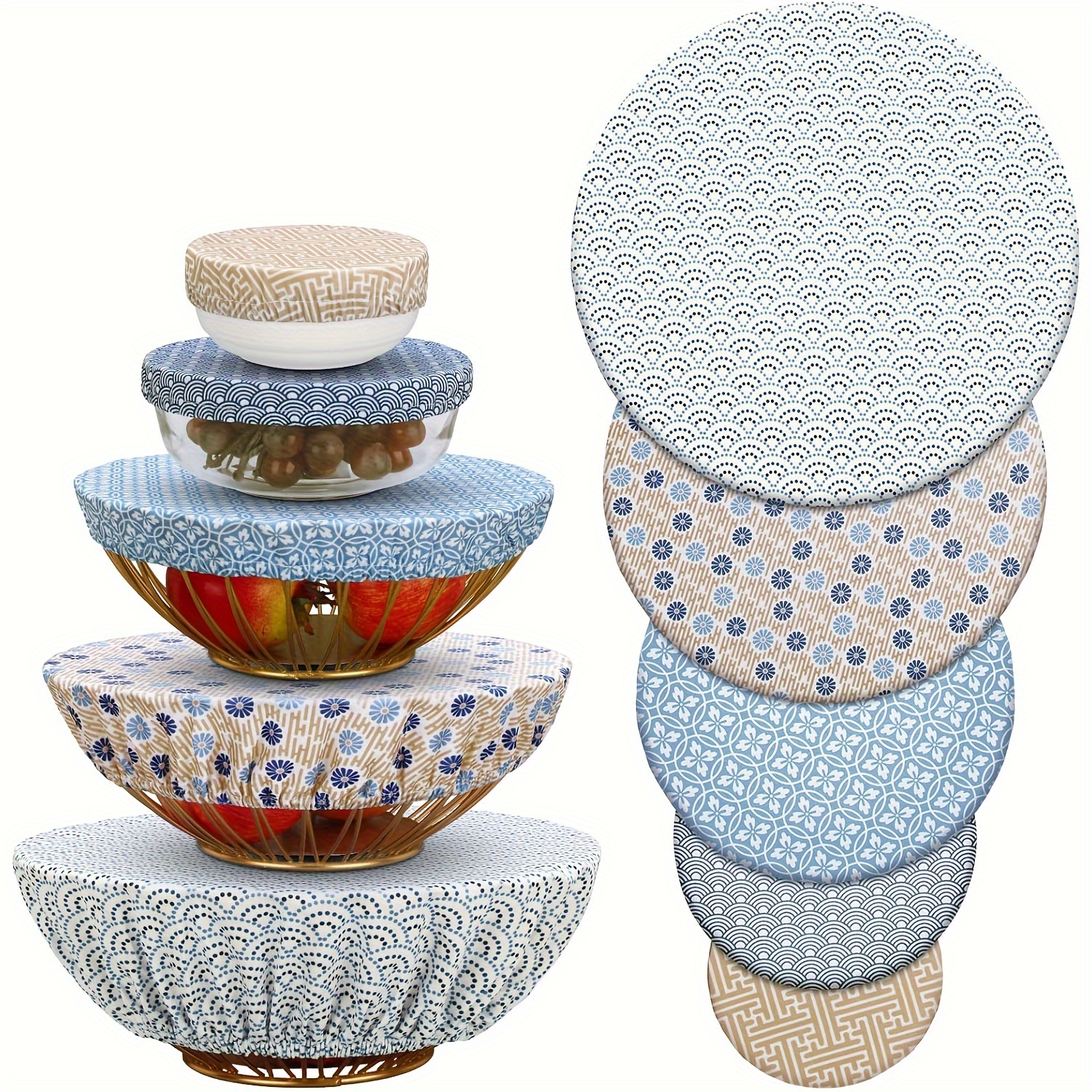 Image of 5pcs Reusable Elastic Bowl Covers - 5-size Washable Stretchable Food Storage Lids, Round Dish Covers Suitable For Leftovers, Bread Proofing, Dishes, Outdoor Picnic & For - & Hygienic Dish