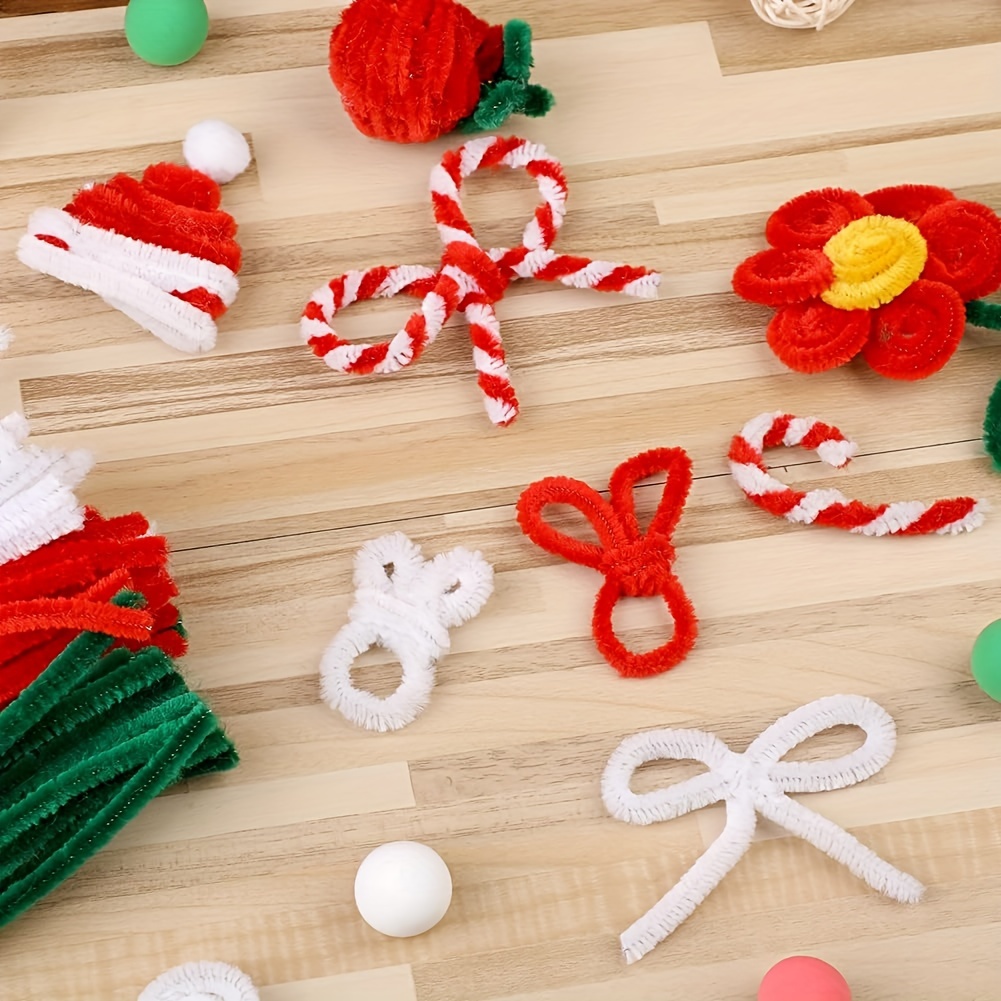 

150pcs Christmas Craft Pipe Cleaners - Nylon Chenille Stems In Red, Green & White For Festive Decorations And Art Supplies