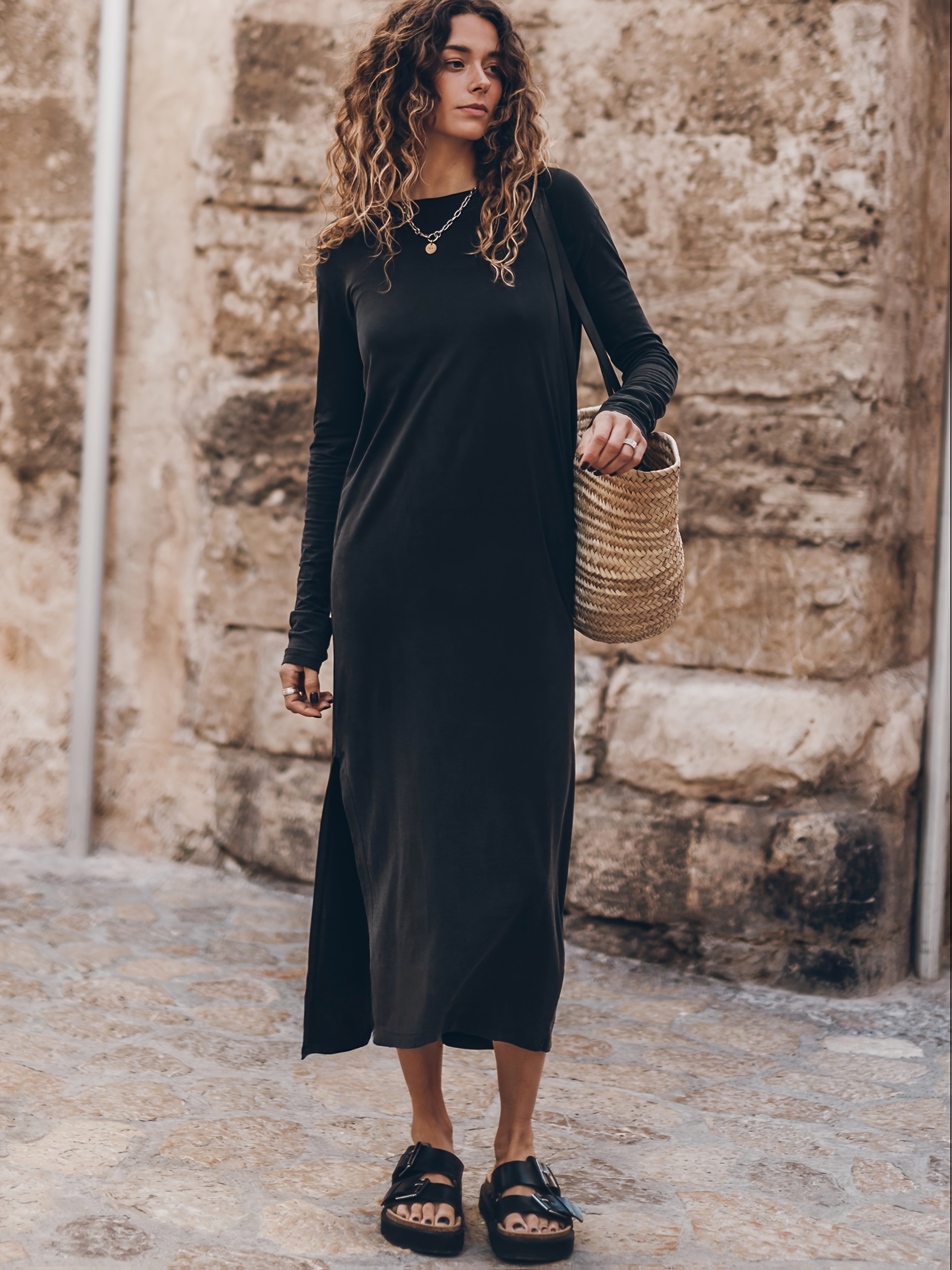 women's elegant casual maxi dress long sleeve flowy everyday