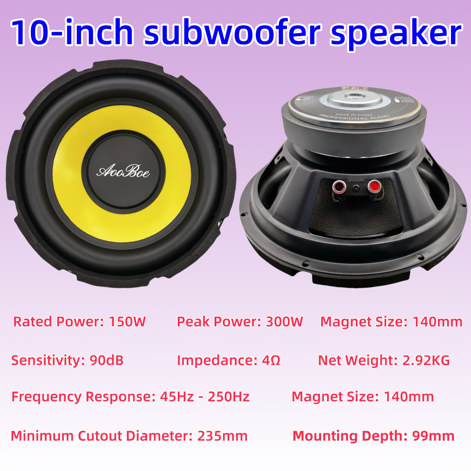 10 inch woofer power handling 150w 300w magnet diameter 140mm   4 ohm     frequency   40 250hz ideal for home audio   systems and professional outdoor large scale sound reinforcement upgrades 0