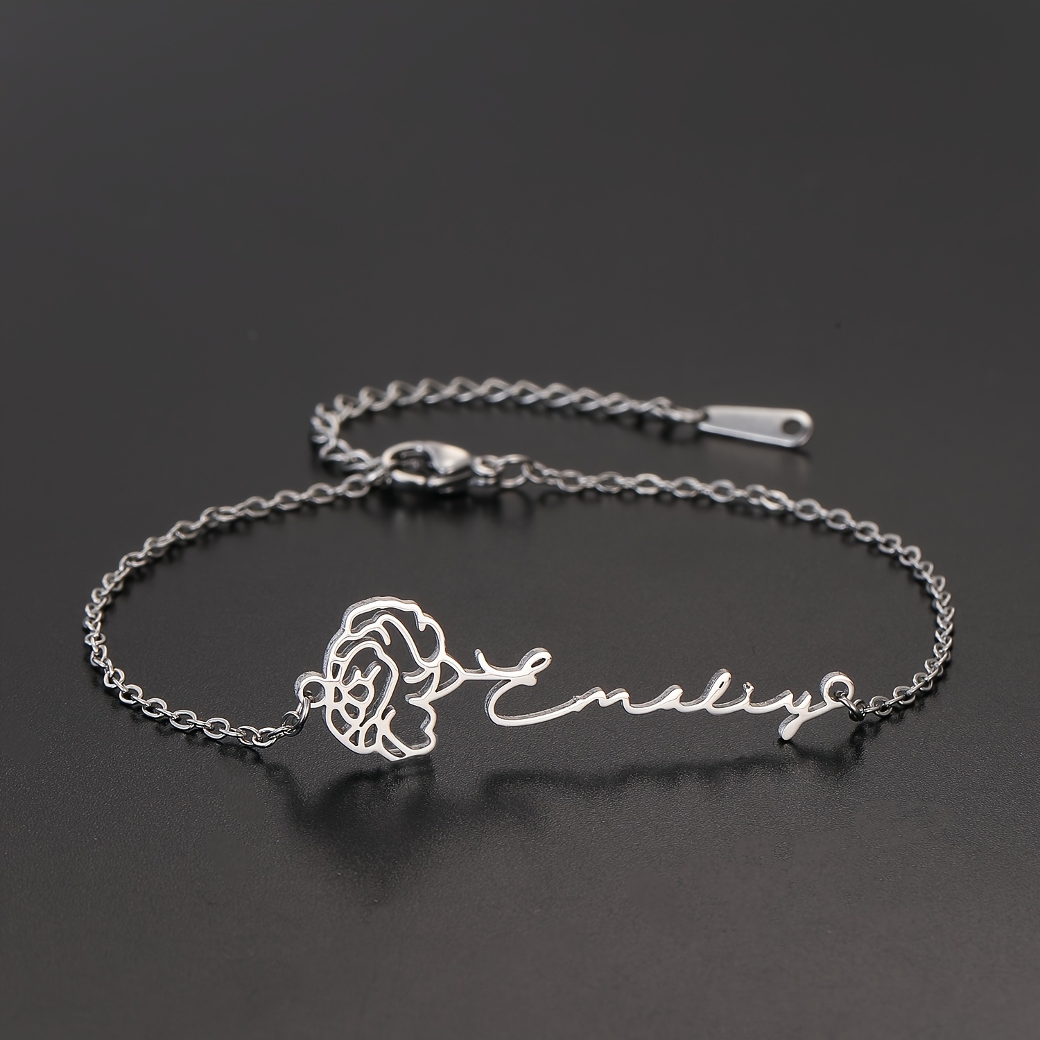 

Bracelet Élégant Personnalisé avec Nom de Fleur - Design Délicat, Bijoux en Acier Inoxydable Personnalisés pour Femmes, Cadeau d'Anniversaire