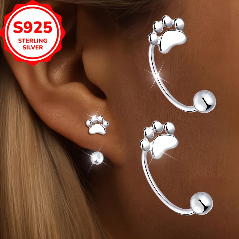 

1 Pair Cat Paw Dangle Earrings, S925 Sterling Silver, Fashionable & Lightweight 1.6g, Hypoallergenic, -, & Parties, Silver Plated, Accessory